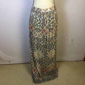 Cynthia Rowley Maxi Skirt Sz L Womans Blue Yellow Elastic Waist Pull-On Pleated